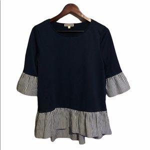 NWOT Pleione ruffle striped navy tunic size S